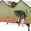 Heated Outdoor Cat House Weatherproof for Winter - Extra Large Heated Cat House for Outside, Elevated Bed, Escape Door, Fully Insulated Feral Cat Shelter for Multiple Cats Small Dogs, Easy Assembly