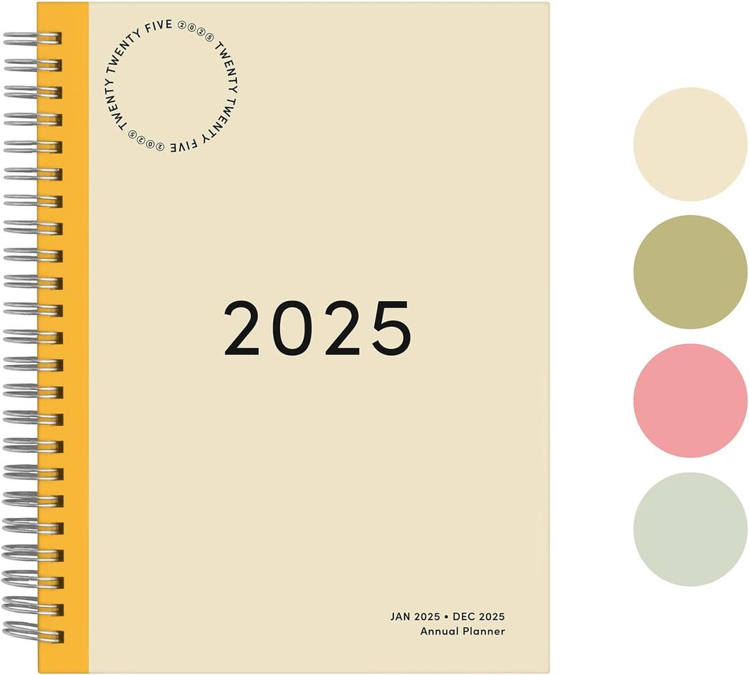 5 PAck Rileys & Co 2025 Simple Weekly Planner - Annual Weekly & Monthly Agenda Planner, Jan - Dec 2025, Hardbound Cover, Notes Pages, Twin-Wire Binding (6 x 8-Inches, Cream)