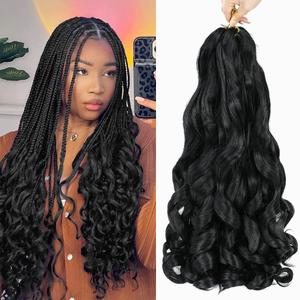 6 Packs French Curl Braiding Hair 18 Inch Loose Wave Bouncy Braiding Hair Pre Stretched 100g/pack Yaki Curly Crochet hair for Black Women Hair Extensions (1B)
