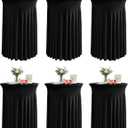 KeyWave Cocktail Table Tablecloth with Skirts - 32x43 Inch Wavy Spandex High Top Cocktail Table Covers, Ruffle Drape Highboy Tablecloth Reusable for Party Wedding Cake Standing Table, Black, 6 Pack