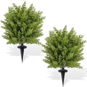 ENVEN Artificial Boxwood Topiary Ball Trees with Ground Spikes UV Resistant Faux Greenery Shrubs Fake Shrubs for Outdoors, Realistic Faux Plants Bushes for Garden Porch Yard Patio Decor (Cedar Green)