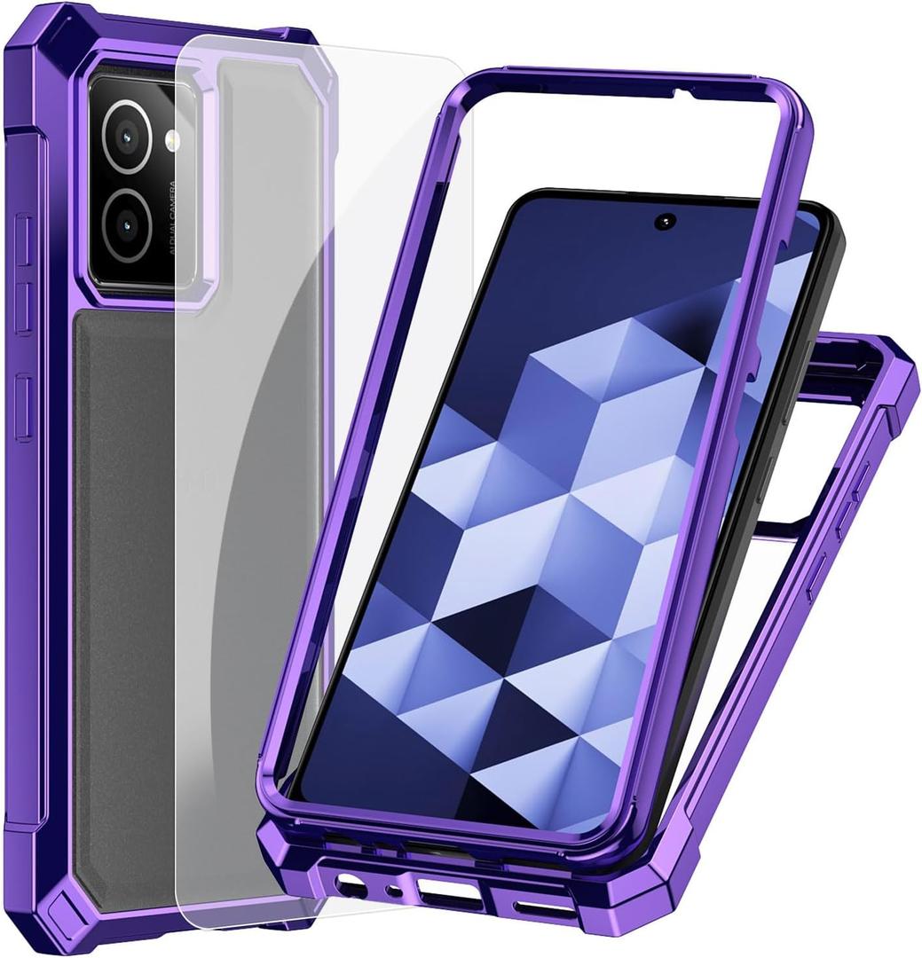 2 x Ailiber for HMD Vibe 4G Phone Case, [Not Fit HMD Vibe 5G], with Screen Protector, Dual Layer Shockproof Bumper, Clear Transparent [Anti Yellowing], Slim Scratch-Resistant Cover-Purple