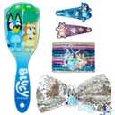 LUV HER Licenced Bluey Girls' 15-Piece Hair Accessories Set  Bluey & Bingo themed Brush, Bow, PVC Snap Clips & Lurex Elastics  Fun & Practical Hair Set for Kids Ages 3+