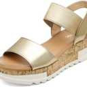 DREAM PAIRS Women's Open Toe Ankle Strap Casual Flatform Platform Wedges Sandals (7.5, Gold-2)
