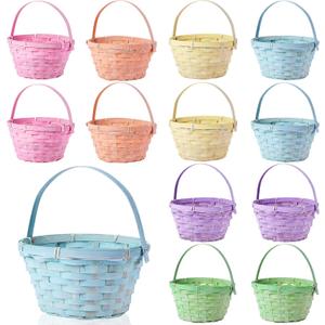 Easter Bamboo Basket GRN Stripe 12 in