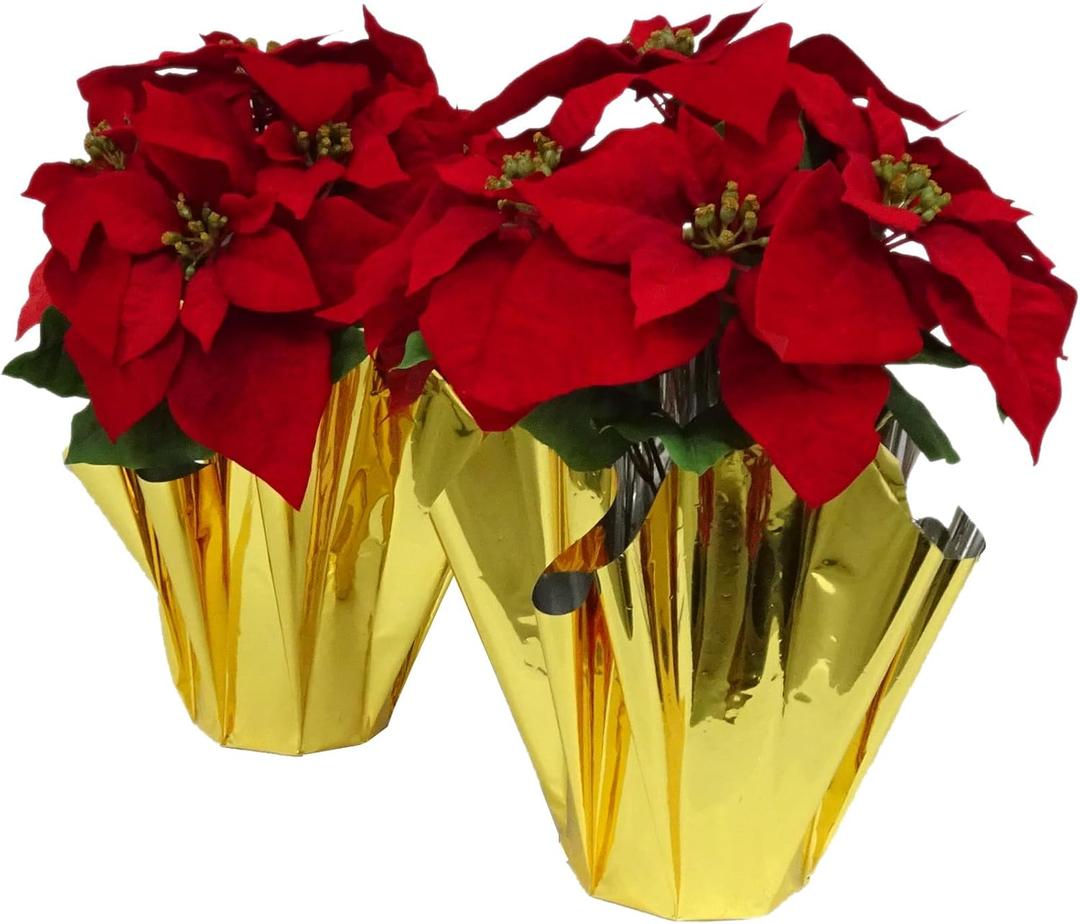 2 PCS Big 17.5" H Real Velvet Artificial Poinsettia Paper Pot w 7 Big Flower Heads (@ 11" W) for Christmas Decoration at Home Door Entryway Living Room Stair Corridor Office Shop (Xmas Decor) (Red)