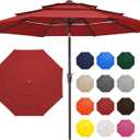 JEAREY 9FT 3 Tier Patio Umbrella Outdoor Market Umbrella Table Umbrellas with 8 Ribs 1.5 Pole Push Button Tilt and Crank UV Protection for Garden,Red