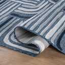 CAMILSON Indoor Outdoor Rug, Navy Blue 5x7 Geometric Arch Striped Area Rugs for Patio and Home Areas, Easy-Cleaning Non-Shedding Living Room, Garden and Deck Washable Outside Carpet (5 x 7)