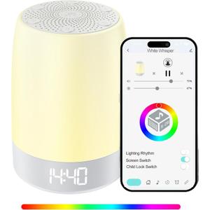 White Noise Machine for Baby Sleeping with Night Light,White Noise Machine for Kids Adults,32 Soothing Sounds,Sunrise Alarm Clock,Rechargeable,App Control for Office Home Travel