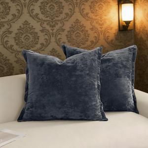 Greek Velvet Euro Sham Covers Set of 2 26x26 Luxury Soft Solid Pillow Covers for Living Room Bedroom Yard, Blue Gray