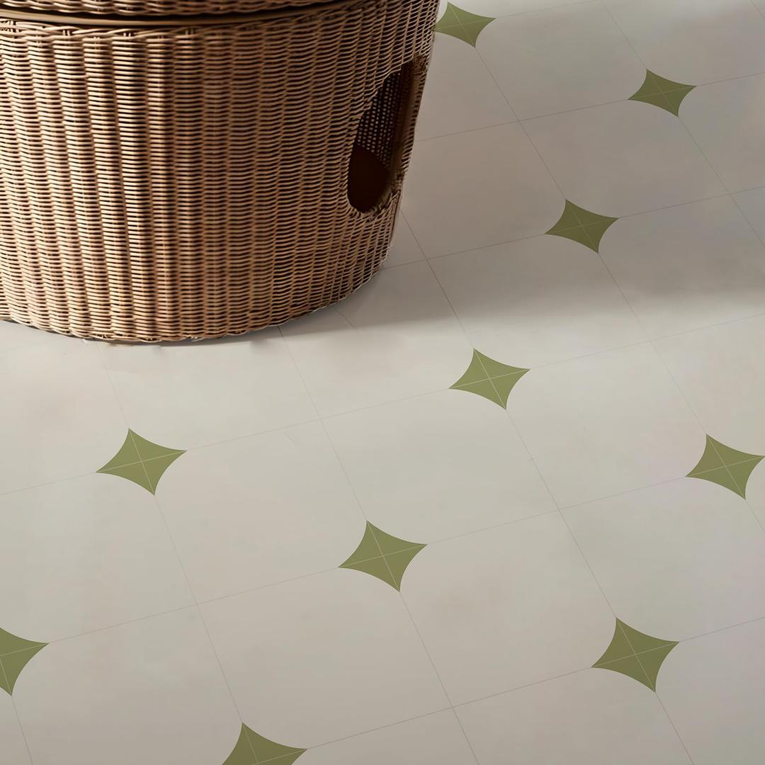 Alwayspon Peel and Stick Vinyl Floor Tiles 12"x12" 24Pcs, Self-Adhesive Flooring Sticker for Kithchen Bathroom Dinning Room Bedroom Home Decor DIY, Milk White&Sage Green (11.81inch/30CM x24Pcs)