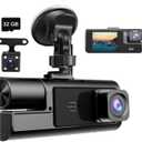 1080P 3 Channel Dash Camera for Car Front and Rear Inside Dashcam Car Video Recorder, 170°Wide Angle Vehicle Cam, WDR, G-Sensor, 2’’ IPS Screen, Loop Recording, Night Vision(3Channel Dash Cam With 32G Card)