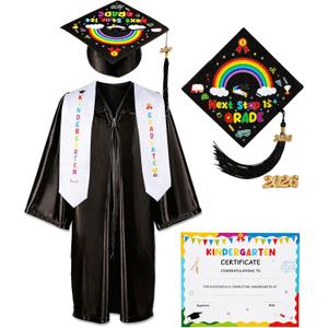 Kindergarten Graduation Cap and Gown - Kids Cap and Gown with Stole and Certificate for 2026 Preschool Graduation (Black)
