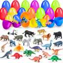 SpringFlower Easter Basket Stuffers, 24 Pack Prefilled Easter Eggs with Animal Dinosaur Figures for Easter Eggs Hunt, Easter Basket Essentials Fillers, Easter Party Favors Gifts for kids