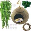 Crested Gecko Coconut Hut,Leopard Gecko Natural Coco Shell Den Reptiles Habitat Durable Hanging Cave Hideouts Plants Climbing Decoration for Amphibians and Small Animals(4 Pcs)