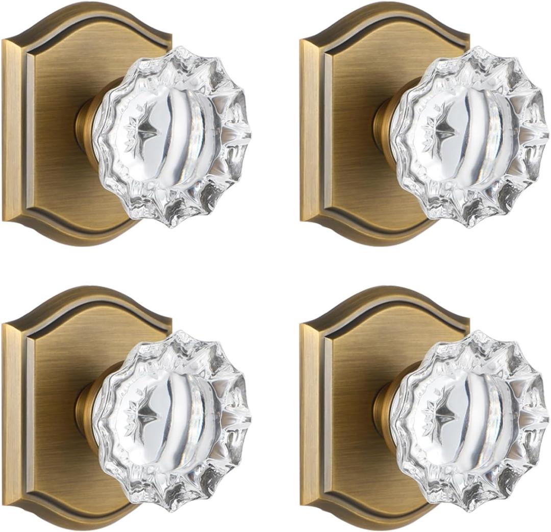 4 Pack Crystal Glass Dummy Door Knob, Single Side Dummy Door Knob Set for Interior Doors in Antique Brass