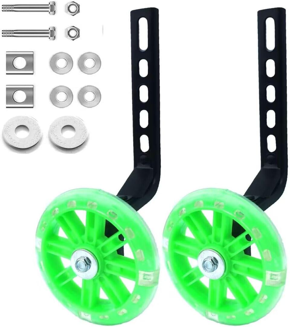 Mehome Flash Training Wheels for 12 14 16 18 20 Inch Kids BikeHeavy Duty Training Wheels are for Single Speed Bicycle (Green)