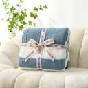 Snuggle Sac Blue Striped Throw Blanket, 50x60 Soft Reversible Fuzzy Knit Throw for Couch, Sofa, Bed, Travel, Cozy Plush Microfiber Blanket for Women & Gift Giving