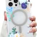 LSL Designed for iPhone 15 Pro Max Case [Drop Protection/Compatible with Magsafe] Cute Flower Magnetic Phone Case for Women Girly TPU Bumper Floral Cover Blue
