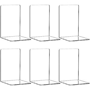 HappyHapi Book Ends 6 Pcs Acrylic Bookends Clear Book Holders for Shelves, Book Organizer with 24 Pcs Silicone Non-Slip Mats for Library Office School (5 * 5 * 7.3 inch 3mm Thickness 3 Pairs/ 6 Pcs)