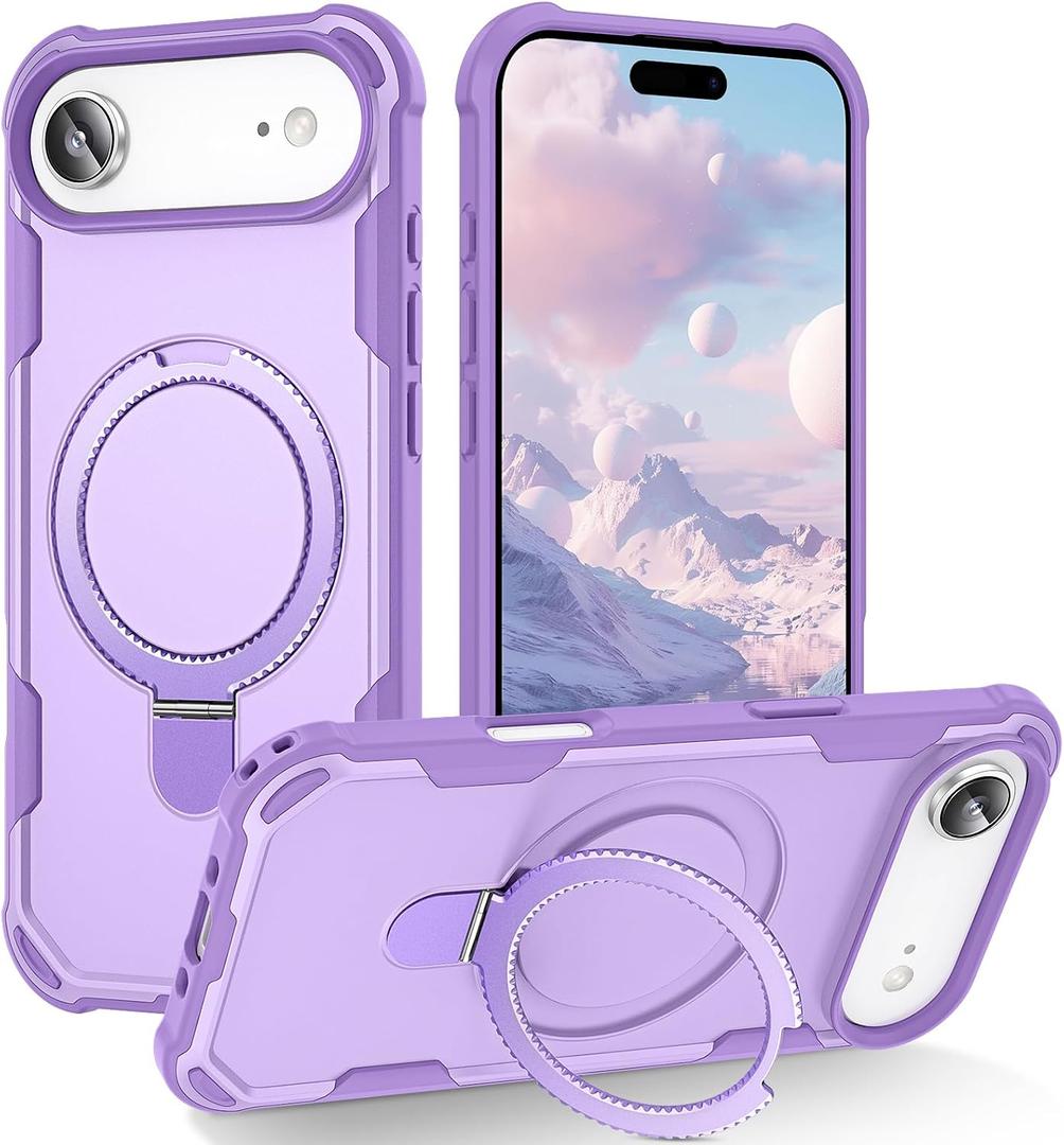 Compatible with iPhone 17 Air Case with Invisible Magnetic Kickstand [Compatible with MagSafe] [10-FT Military Drop Protection] Slim Hard Back Soft Edge Phone Cover 6.6 Inch, Purple