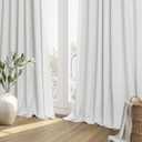 Guken White 100% Blackout Linen Curtains 84 Inch Length 2 Panels Set for Living Room Bedroom Back Tab Thermal Insulated 100% Black Out Drapes Room Darkening Farmhouse Style for Bedroom Curtains 52x84