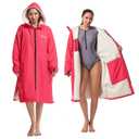 Hiturbo Warm Waterproof Swim Parka: Windproof Hooded Changing Robe | Sherpa Lined Swimming Coat | Oversized Fleece Surf Poncho | Recycled Fabric Swim Jacket | Pool Beach Watersports Wear Medium