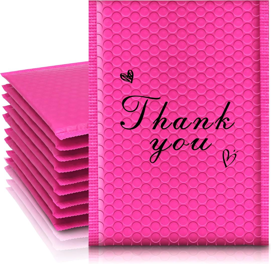 Thank You Bubble Mailers 4x8'' 50 Pack, Self Sealing Padded Envelopes, Strong Adhesion Bubble Envelopes, Waterproof Mailing Envelopes, Cushioning Shipping Envelopes - Rose Red