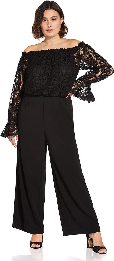 Adrianna Papell Womens Lace and Crepe Jumpsuit (size 8, Black)
