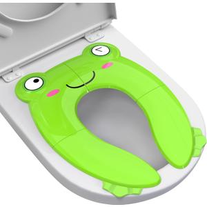 Portable Potty Seat for Toddler Travel - Foldable Non-Slip Potty Training Toilet Seat Cover for Boys Girls, Baby Kids with Drawstring Bag (Green Frog)