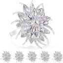 ZeeDix Christmas Flower Napkin Rings Set of 6, Silver Lotus Elegant Rhinestone Napkin Ring Serviette Buckles Holder for Wedding Birthday Christmas Holiday Party Home Kitchen Dinner Table Decoration