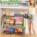 3-Tier Rolling Pantry Floor Organizer Cart with 6 Detachable Baskets, Metal Wire Fruit Basket Stand with Wheels, Kitchen Storage Cart for Fruit Vegetables, Snack Cart for Pantry Kitchen Living Room