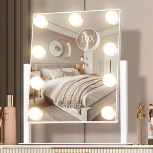 Vanity Mirror with Lights, Makeup Mirror with Lights,3 Color Lighting Modes Detachable 10X Magnification Mirror Touch Control,360°Rotation, White.