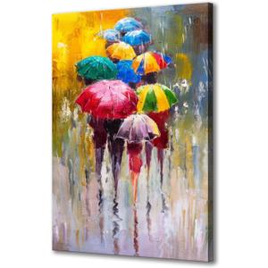 KLVOS Large Canvas Print Wall Art- 24x36 Colorful Umbrella Office Worker Walking in the Rain Canvas Oil Painting Picture Artworks Modern Landscape for Home Wall Decor Ready to Hang