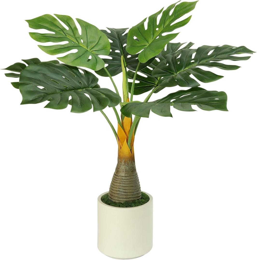 Artificial Monstera Deliciosa Plant 34'' Fake Tropical Tree with White Pot
