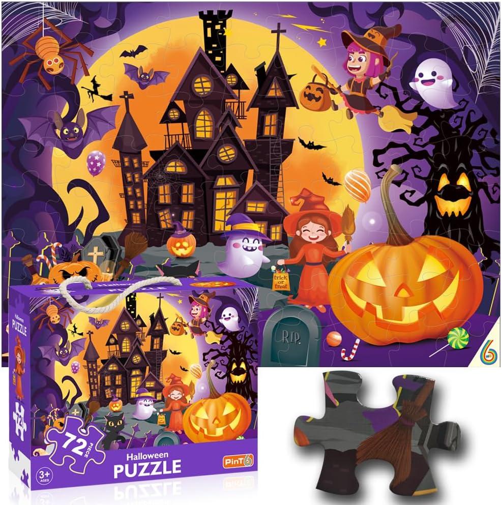 Halloween Jigsaw Puzzle for Kids Ages 3-5 4-8 Year Old and UpJumbo 72 Piece Puzzle Fancy Toddler Learn Educational Toys Gift Box