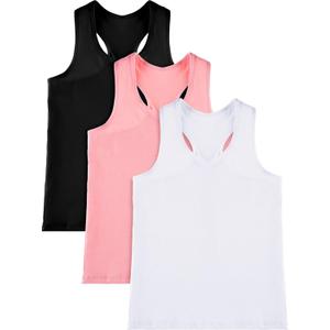 Boao 3 Pieces Girls Dance Tank Top Racerback Crop Tank Top Sleeveless Dance Outfit for Ballet Gymnastics Wear (7-8 Years, Black, White, Pink)