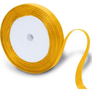 Qjaiune Yellow Gold Satin Ribbon, 3/8 Inch x 25 Yards, Wedding & Birthday Occasion, Solid Color, Polyester Satin Fabric