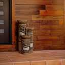 Alpine Corporation 29"H Outdoor 3-Tiered Tiki Head Bowl Waterfall Floor Fountain with Cool White LED Lights, Brown