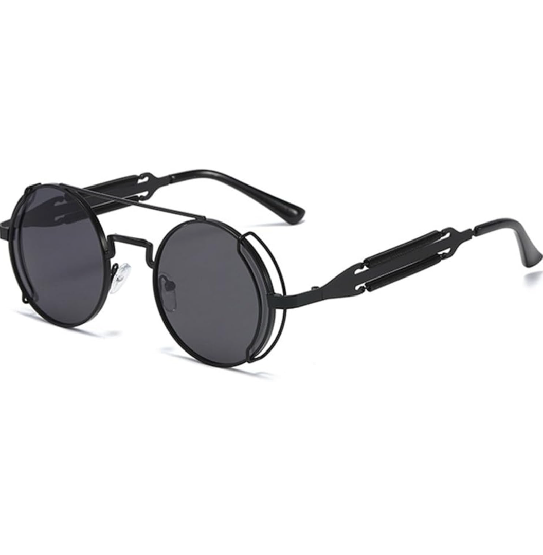 Steampunk Sunglasses Men Round Red Lens Punk Sun Glasses Black Metal Gothic Style Women UV400 Shades