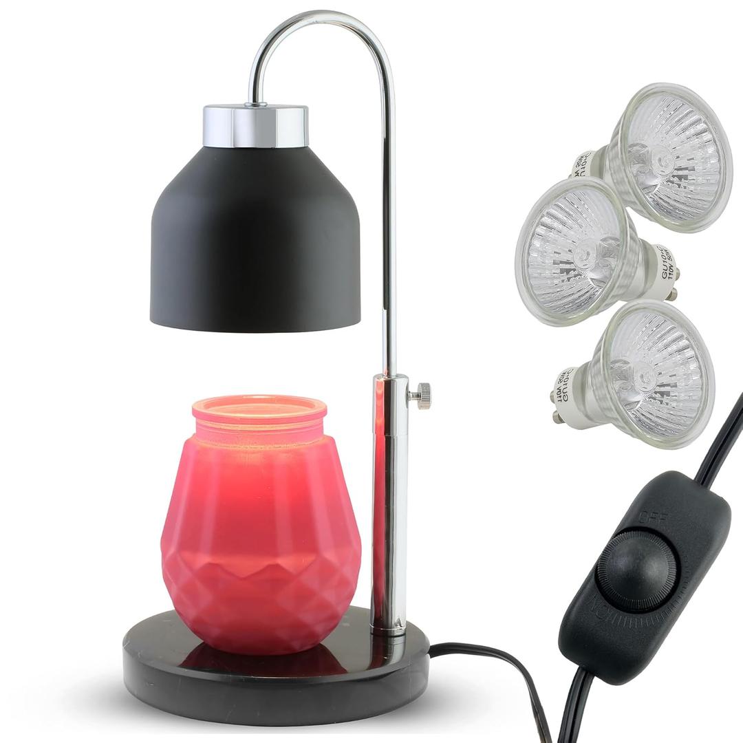 CozyHaus Candle Warmer Lamp - Black Marble Base | Height Adjustable Electric Candle Melter Includes 3 Bulbs & Dimmer | Compatible with Large Yankee Candle Jars, 3 Wick Candles