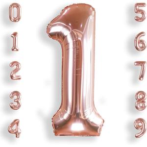 AULE 40 Inch Big Rose Gold 1 Balloon Number Large Foil Helium Number Balloons 0-9 Jumbo Giant Happy 1st Birthday Party Decorations for Boy or Girl Huge Mylar Anniversary Party Supplies