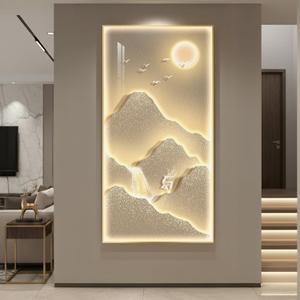 Framed LED Mountain Wall Art for Living Room, Large Vertical Lighted Modern Luxury Gold Bright Sun Waterfall Artwork for Walls, Nature Landscape Backlit Wall Decor for Hallway, Entryway, Home Office, 55.1"L x 27.6"W