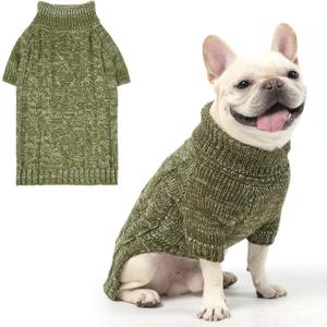 KOOLTAIL Thermal Knitted Dog Sweater for Small Medium Large Dogs, Turtleneck Cable Knit Doggy Winter Coat Warm Clothes Sweatshirt Outfits for Cold Weather, Pullover Pet Jumper for Puppy Cats Green, Medium