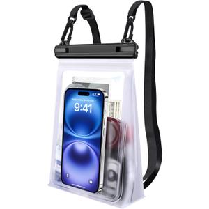 PEDVSTY Large Waterproof Phone Pouch [with Sealing Strip], Floating Waterproof Pouch for Kayak Beach Cruise Essentials, IPX8 Dry Bag for iPhone 17/16/15/14 Pro Max Galaxy S26/S25 All Phones, Mom Gift (White)