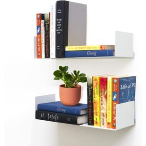 Floating Bookends Wall Mounted Metal Display Shelf (Set of 2) White