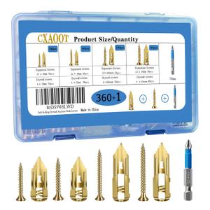 360PCS 4-Size Variety Pack Self Drilling Drywall Metal Expansion Anchors with Screws Kit and Drywall Screws for Drywall,Create Secure Holes Without Drilling