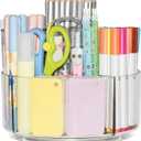 JIKIOU Acrylic Pen Holder, 360-Degree Rotating Pen Holder for Desk, Clear Desk Organizers and Accessories with 5 Compartments Pencil Organizer, Art Supply Storage Box Caddy for Office, Home