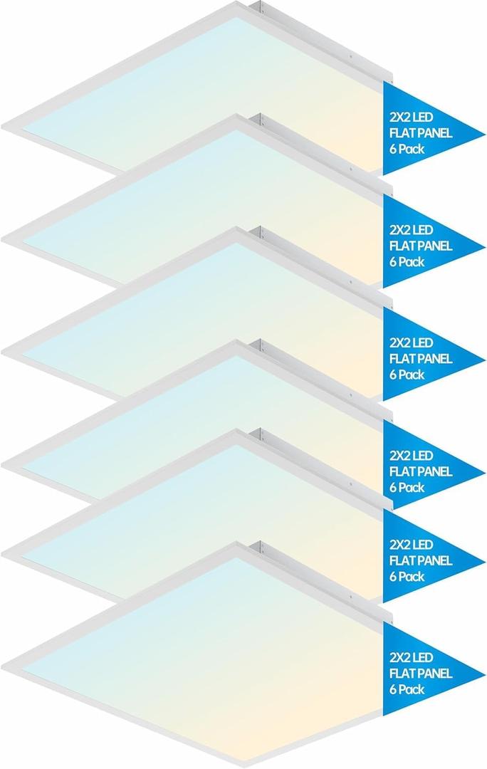 2x2 FT LED Light Flat Panel, 20-40W, 5 Color Temperature Selectable 3K/3.5K/4K/5K/6.5K, Dimmable Recessed Drop Ceiling Lights, 5000 Lumens, Lay in Fixture for Office, 120-277V, UL DLC(6 Pack)