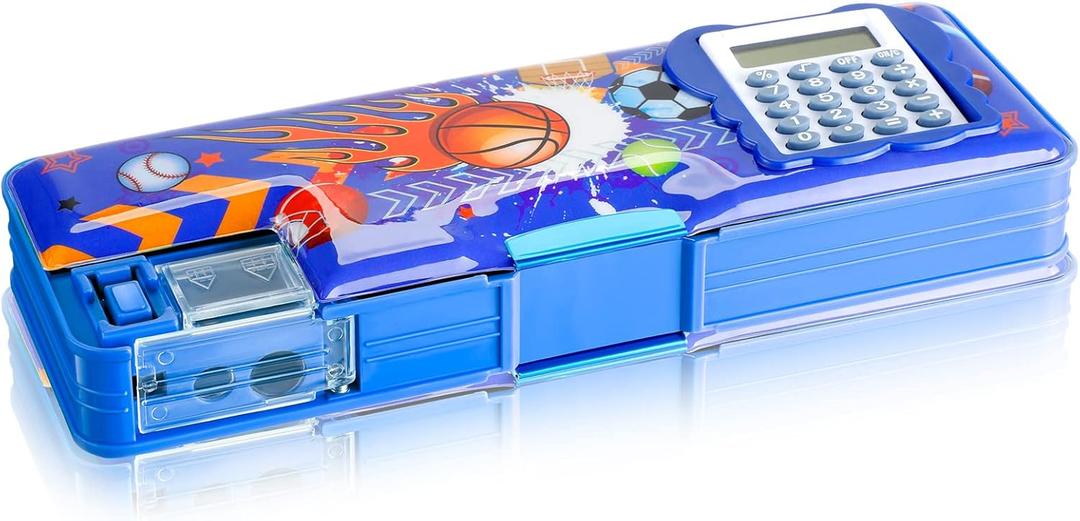 Henoyso Multifunctional Pencil Box for Boys Basketball Pencil Case with Calculator and Sharpener Cool Cute Pencilcase School Supplies Essentials Christmas Birthday Gift Present for Kids Teen